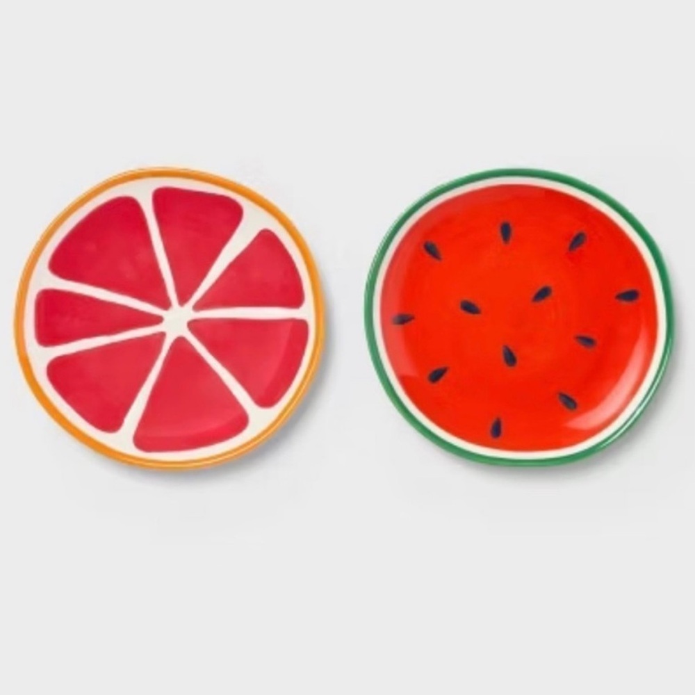 TABITHA BROWN NWT 2pc stoneware watermelon & grapefruit appetizer plate set